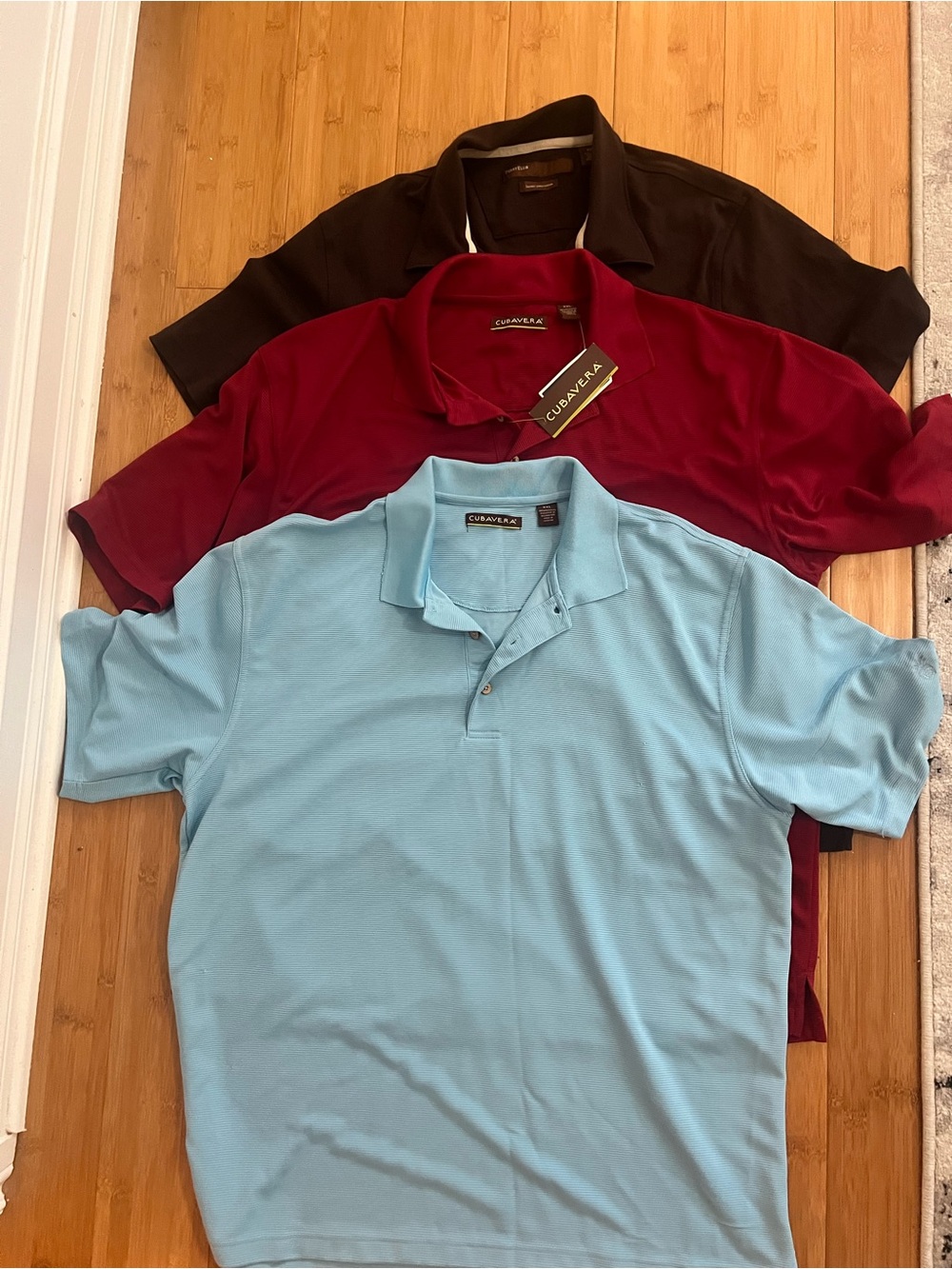 Cubavera Men's Polo Trio in Light Blue, Burgundy & Black